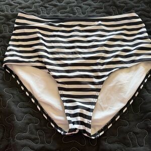 Old Navy Black and White Striped High-Waist Bikini Bottoms
